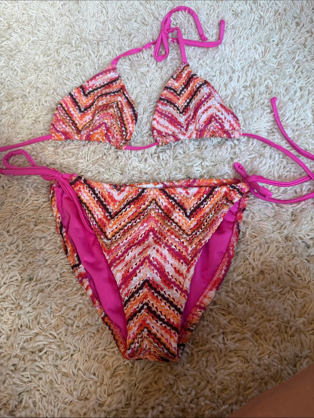 Girls' Pink Chevron Swim Bikini - Triangle Top & Tie-Side Bottoms